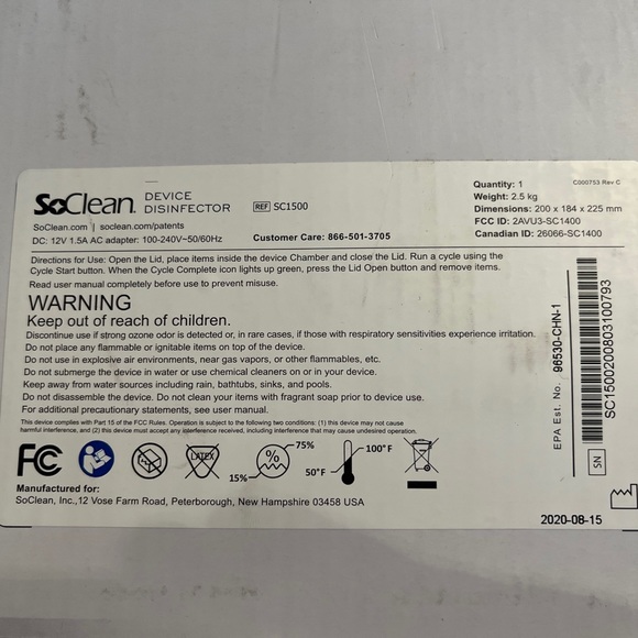 NEW!! SoClean Device Disinfector SC1500 - Picture 4 of 4